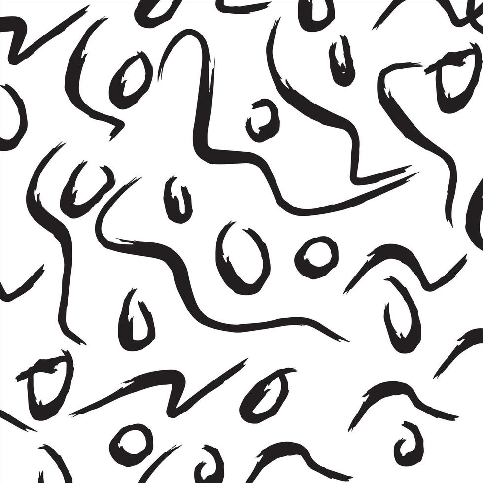 patrón de vector de trazos de pincel de pintura negra. dibujado a mano líneas curvas y onduladas con círculos grunge. pincel garabatos textura decorativa. garabatos desordenados, ilustración de líneas curvas audaces.