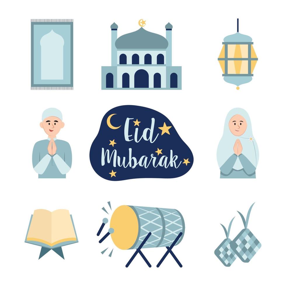 Cute Icon Set Eid Mubarak vector