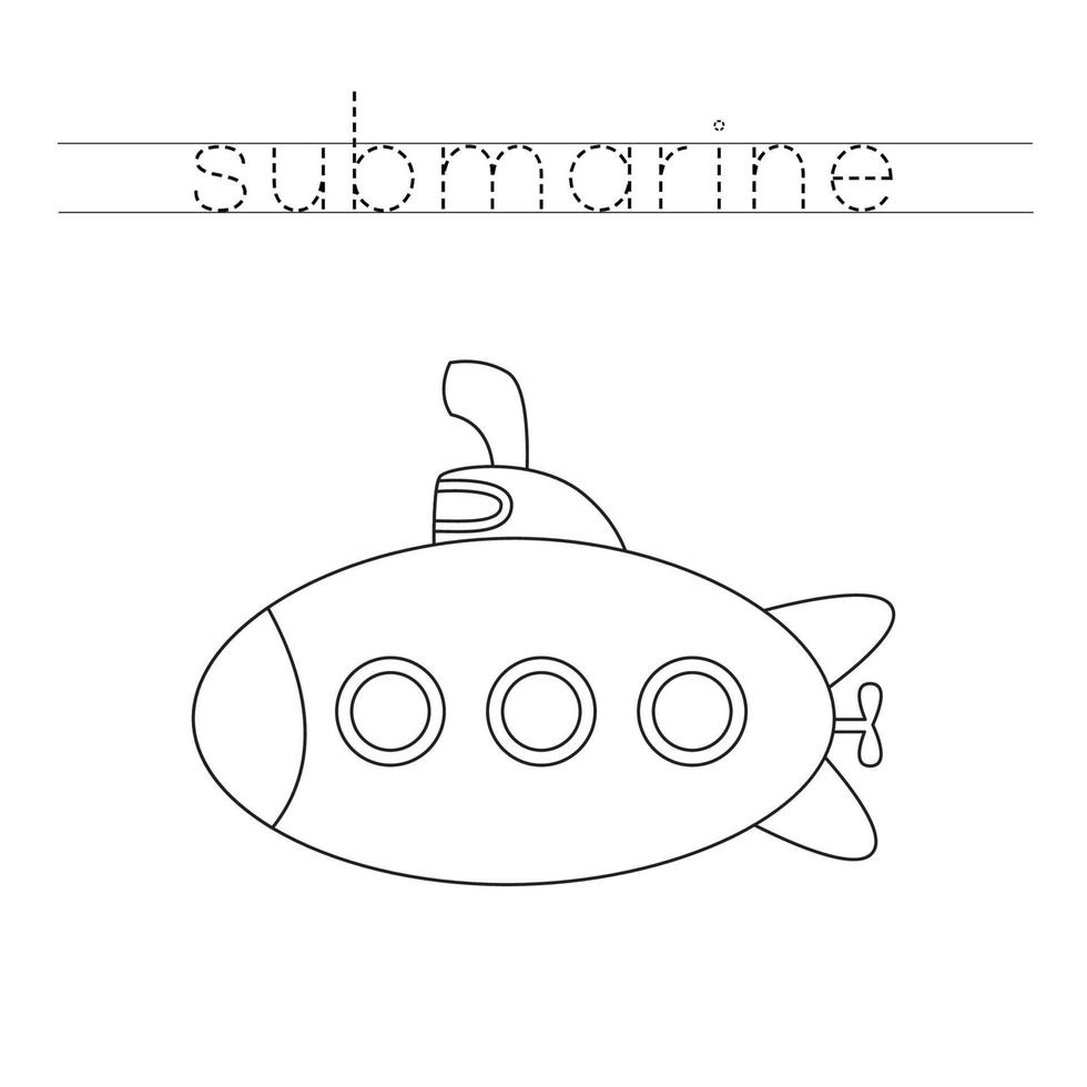 Tracing letters with submarine. Writing practice. vector
