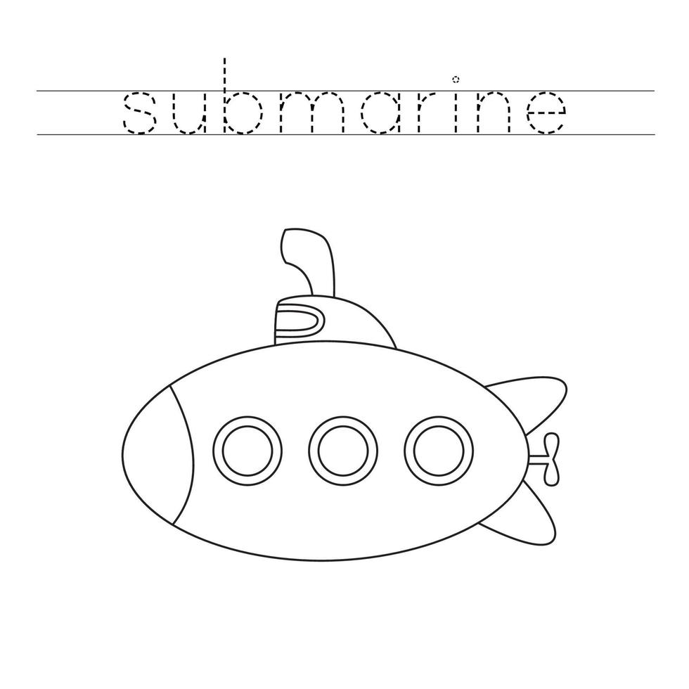 Tracing letters with submarine. Writing practice. vector