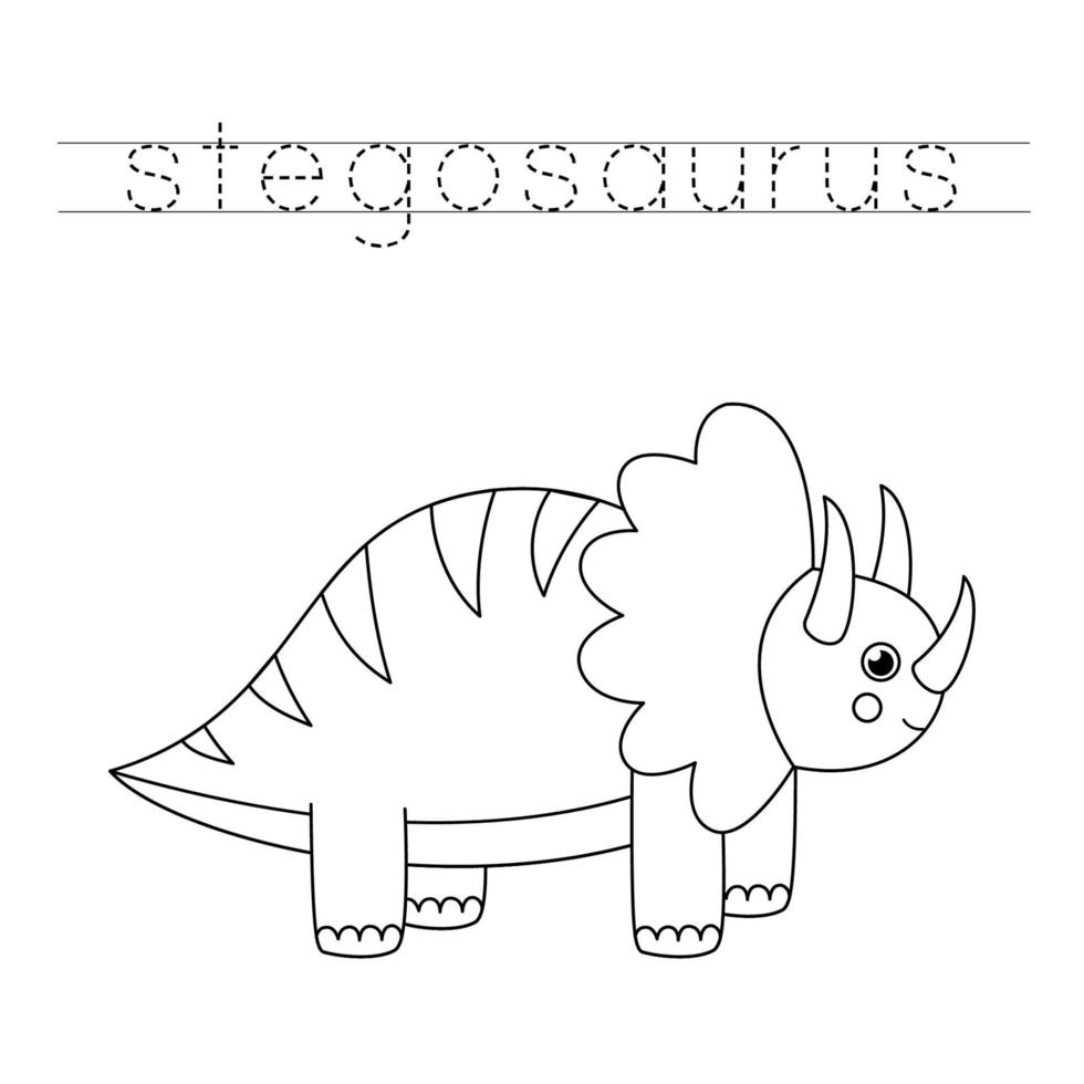 Tracing letters with cute dinosaurs. Writing practice. vector