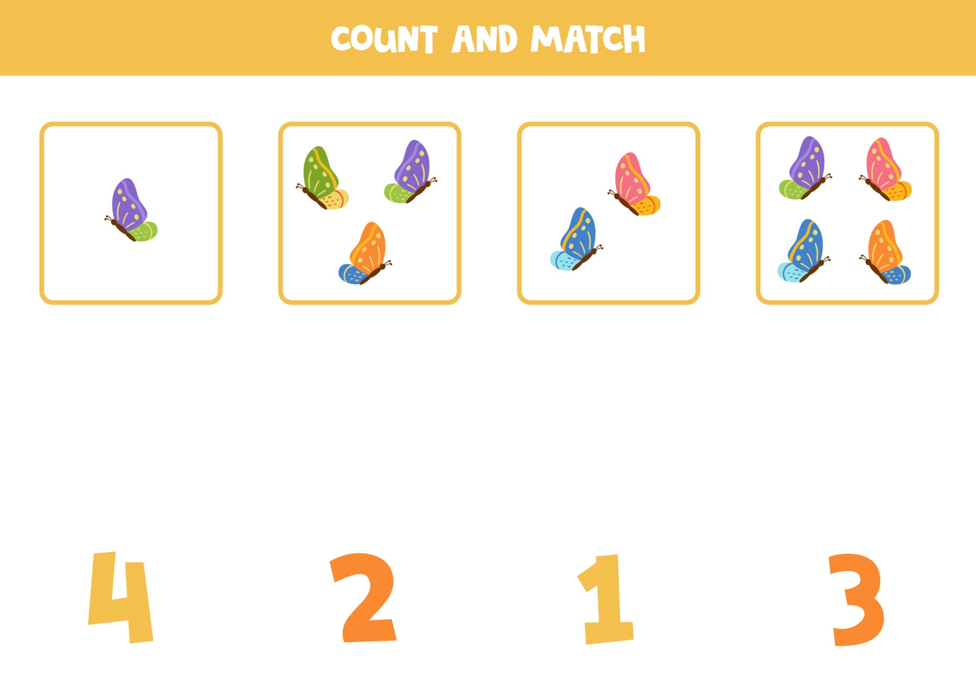 Counting game with butterflies. Math worksheet. 2169999 Vector Art at