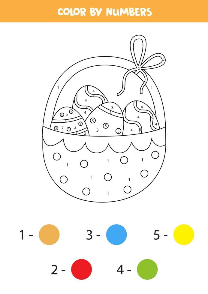 Color Easter basket by numbers. Transportation worksheet. vector