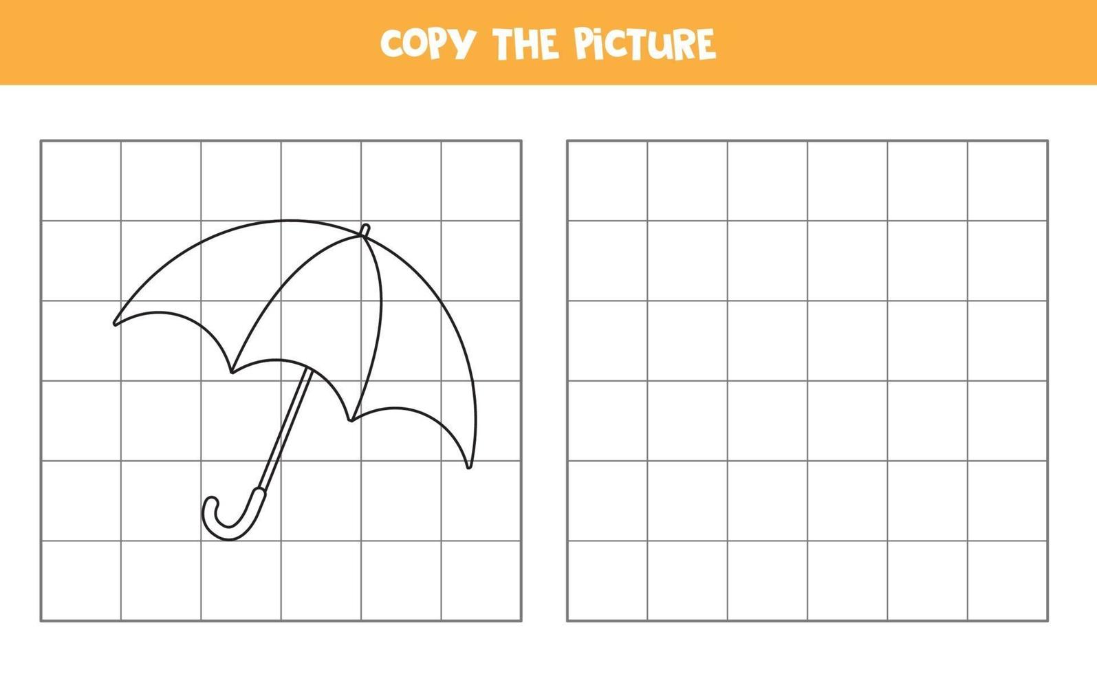 Copie la imagen del paraguas de dibujos animados. juego educativo para niños. práctica de escritura a mano. vector