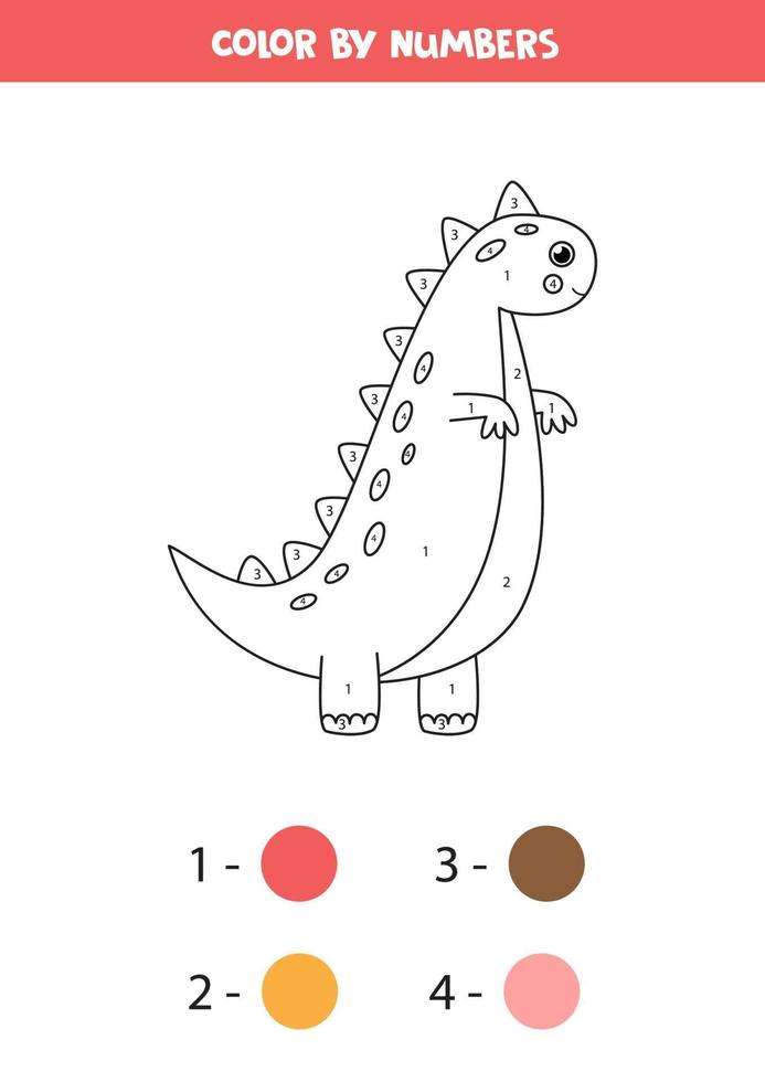 Color cute cartoon dinosaur by numbers. Counting game. vector