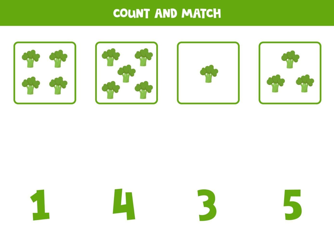 Counting game for kids. Math game with cartoon broccolis. vector