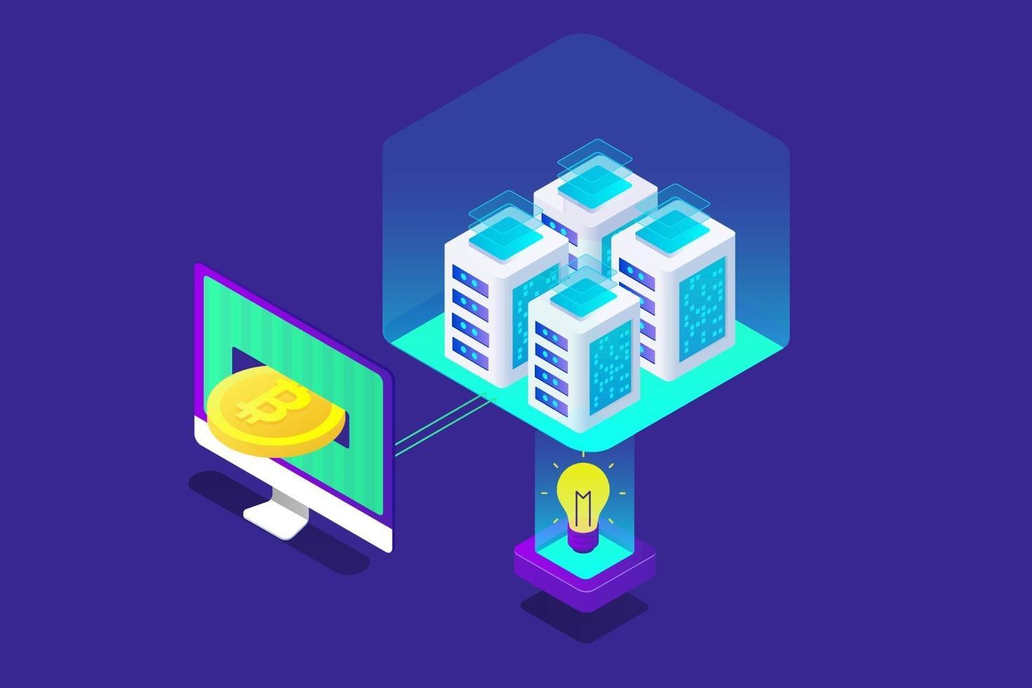 bitcoin isometric illustration with blue color vector