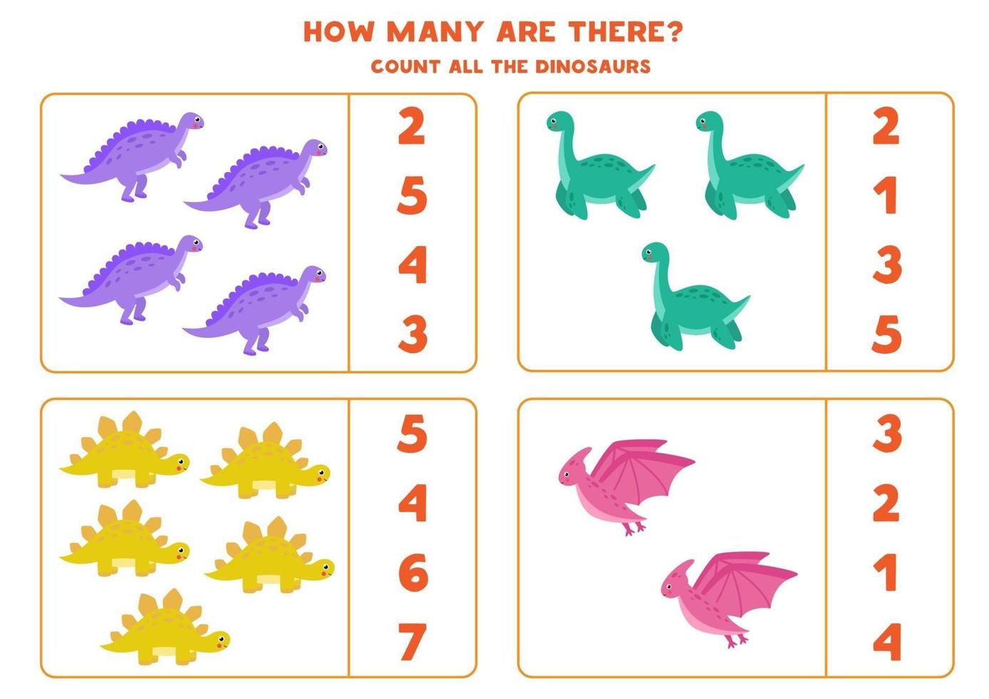 juego de contar para niños. juego de matemáticas con dinosaurios de dibujos animados. vector