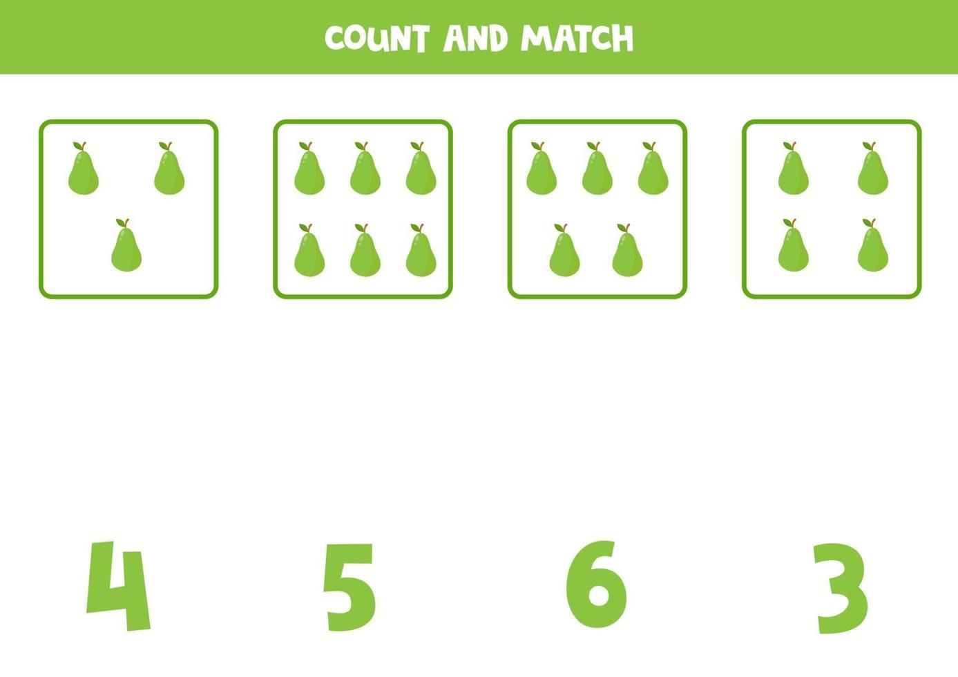 juego de contar para niños. juego de matemáticas con peras de dibujos animados. vector