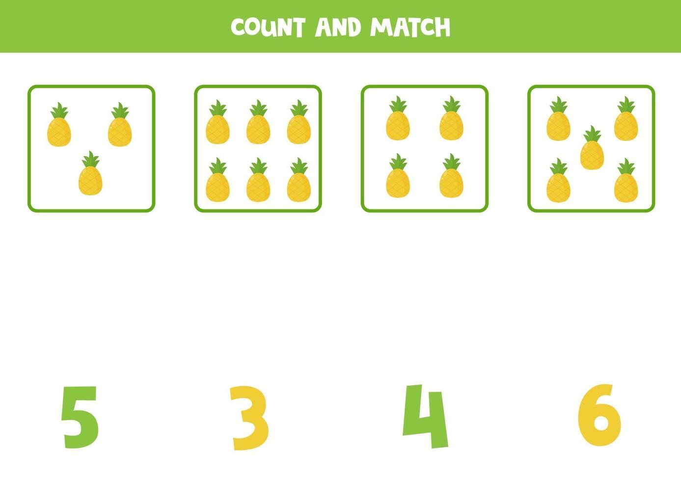 Counting game for kids. Math game with cartoon pineapples. vector