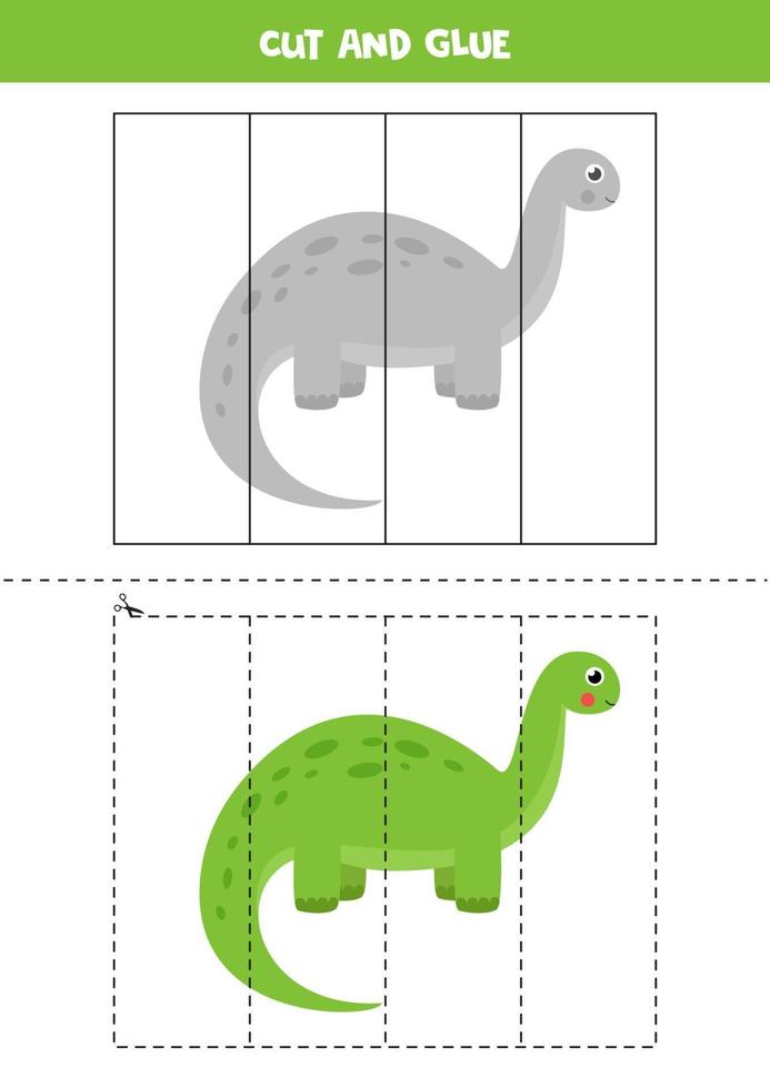 Cut and glue game for kids. Cute cartoon dinosaur. vector