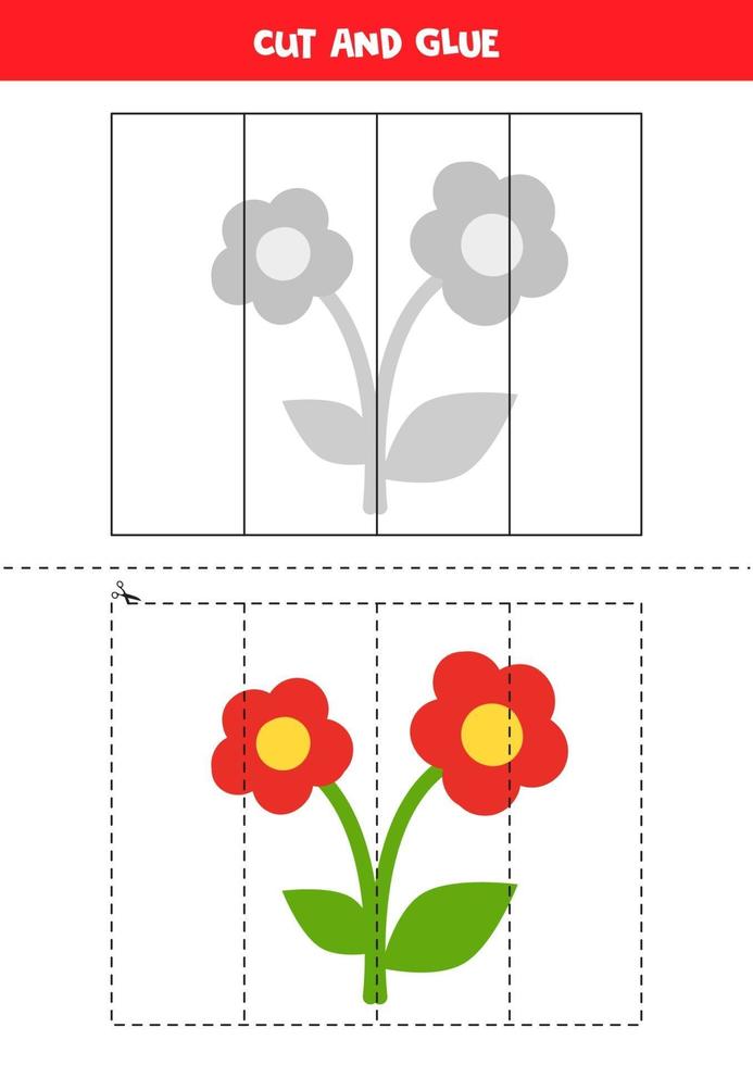 práctica de corte para niños pequeños. Corta y pega una linda flor. vector