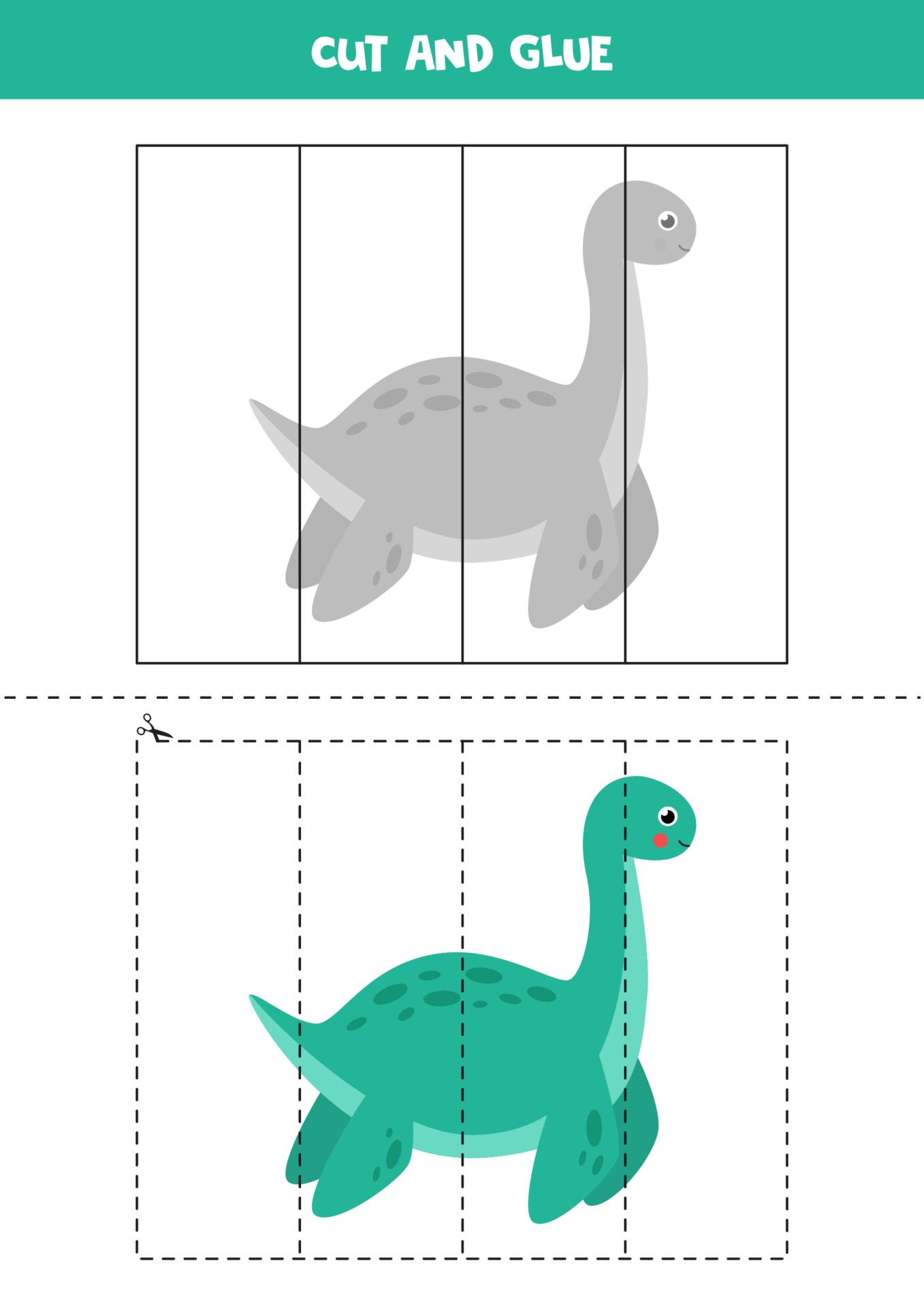 Cut and glue game for kids. Cute cartoon dinosaur. 2170240 Vector Art at  Vecteezy