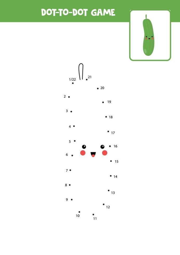 Handwriting practice for kids. Dot to dot with kawaii cucumber. vector