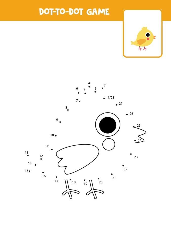 Connect the dots game with cute cartoon chicken. vector