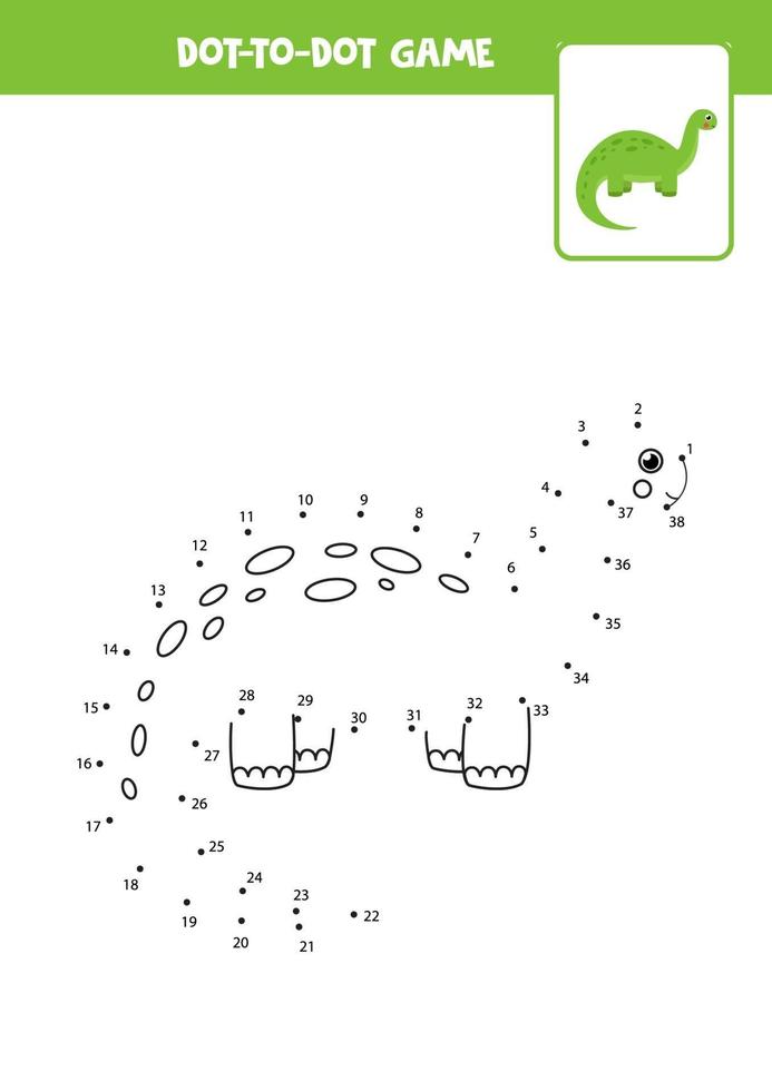 Connect the dots game with cute dinosaur. vector