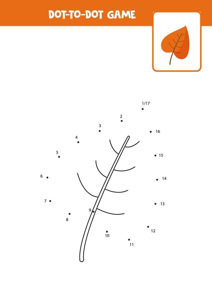 Connect the dots game with autumn leaf. vector