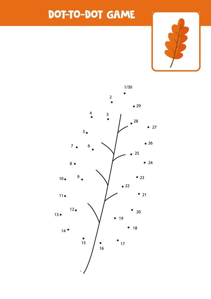 Connect the dots game with autumn leaf. vector