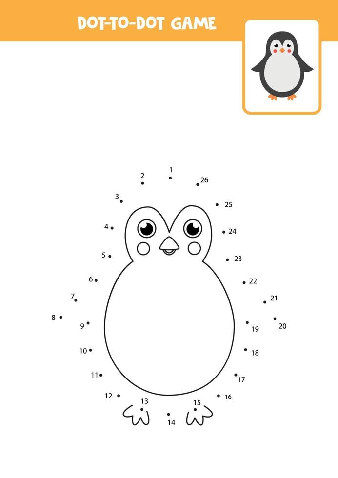 Connect the dots game with cute penguin. vector