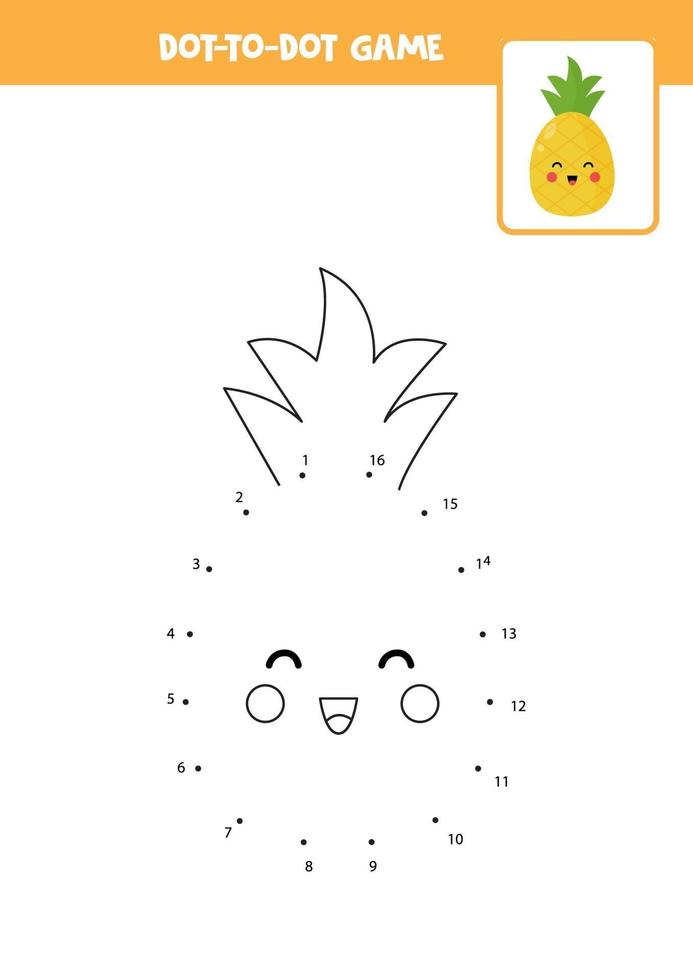 Connect the dots game with kawaii pineapple. vector