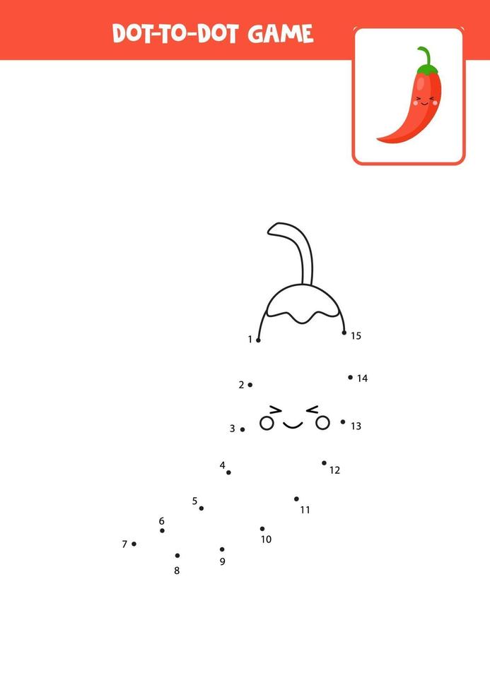Connect the dots game with kawaii red pepper. vector