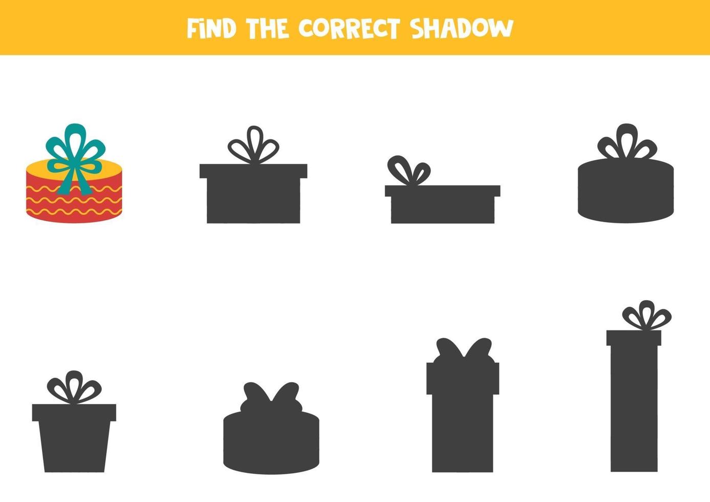 Find the correct shadow of Christmas gift box. vector
