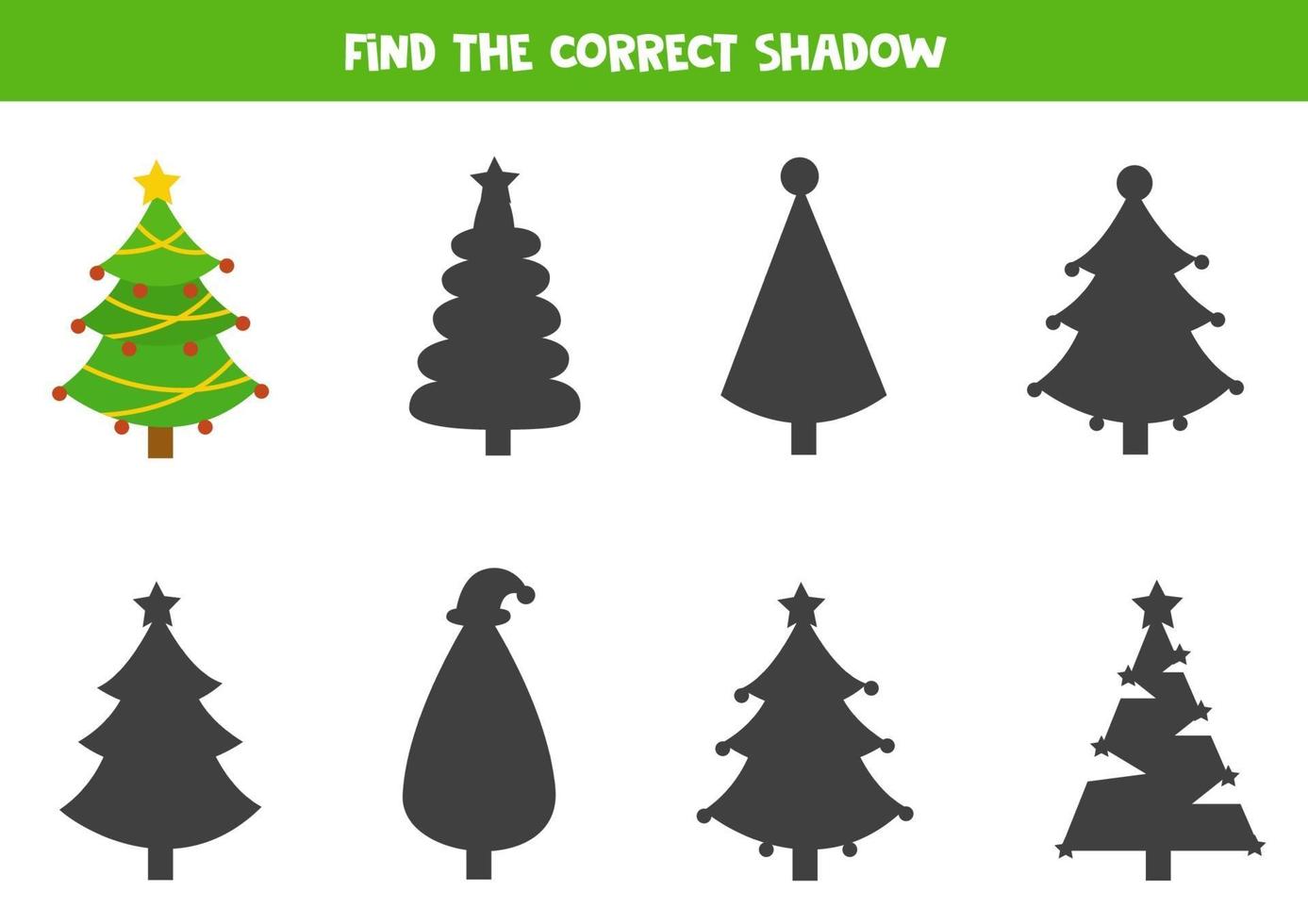 Find the correct shadow of Christmas fir tree. vector