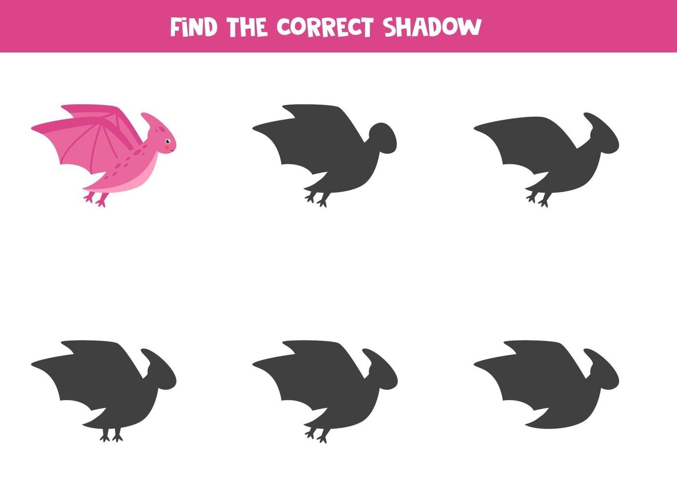 Find the correct shadow of cute flying dinosaur. vector