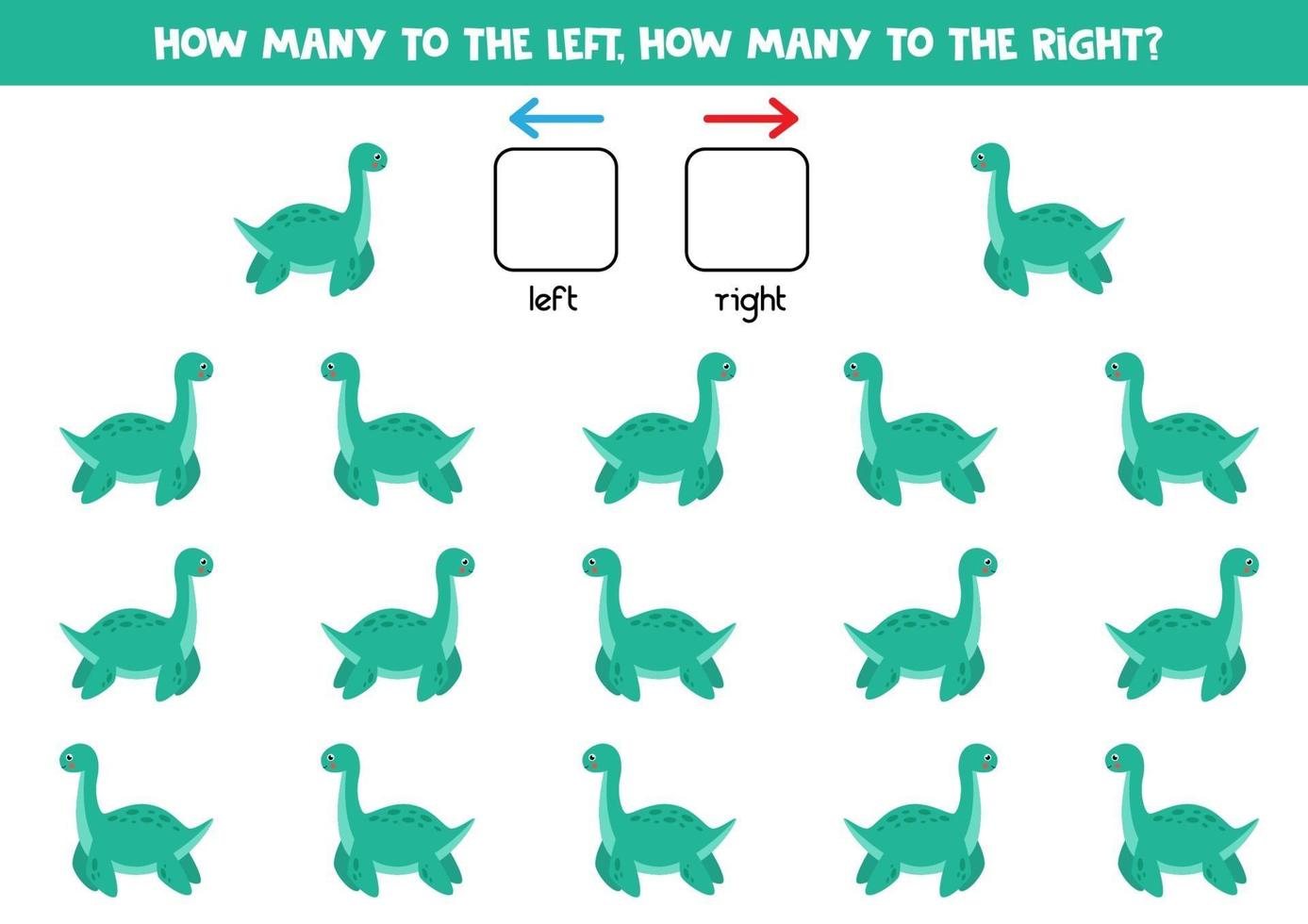 izquierda o derecha con lindo dinosaurio. hoja de trabajo lógica para niños en edad preescolar. vector