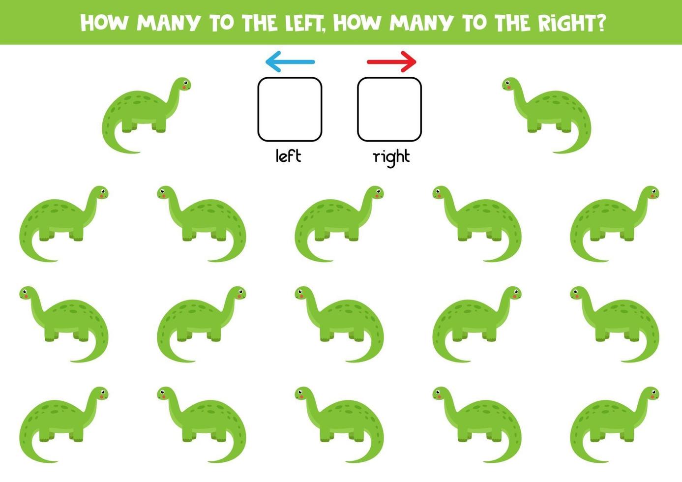 izquierda o derecha con lindo dinosaurio. hoja de trabajo lógica para niños en edad preescolar. vector