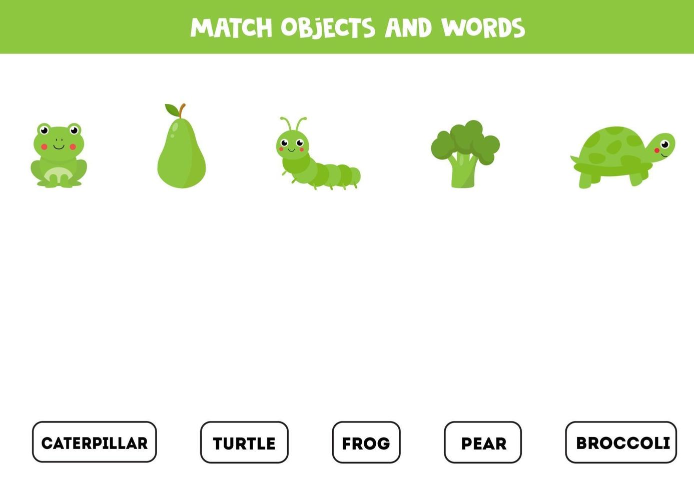 Matching game with colorful green objects. Logical game. vector