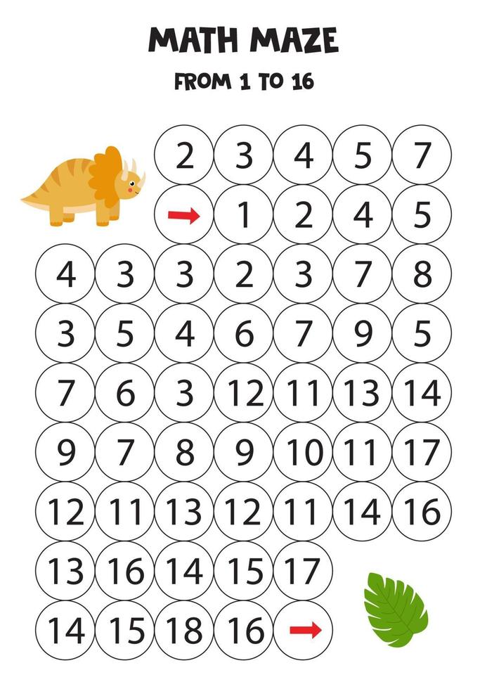 Mathematical worksheet with trice raptor and leaf. vector