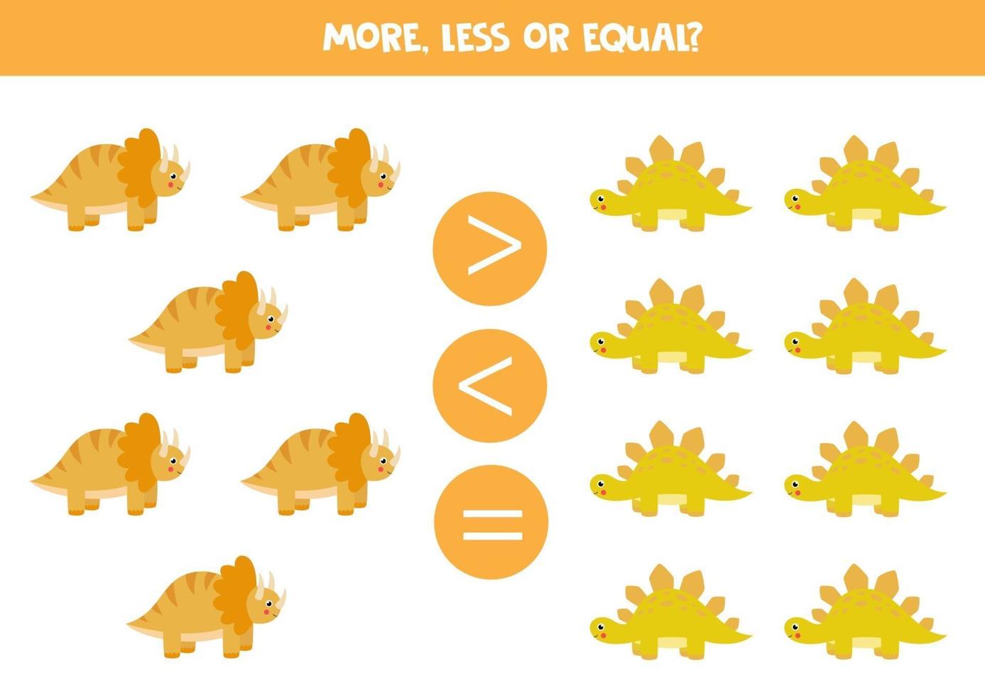 más, menos, igual con lindos dinosaurios. juego de matematicas. vector