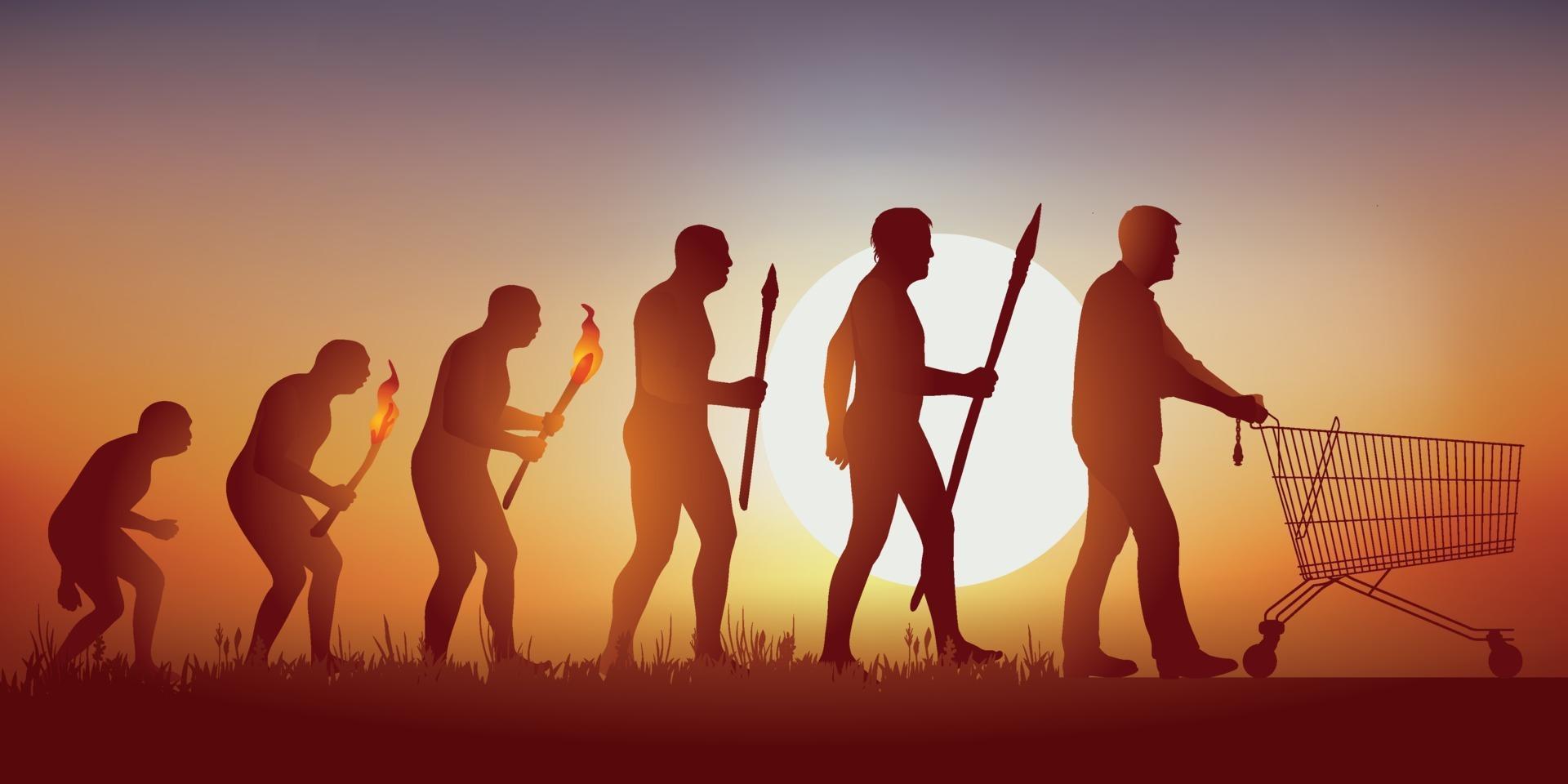Human Evolution towards the Consumer Society vector