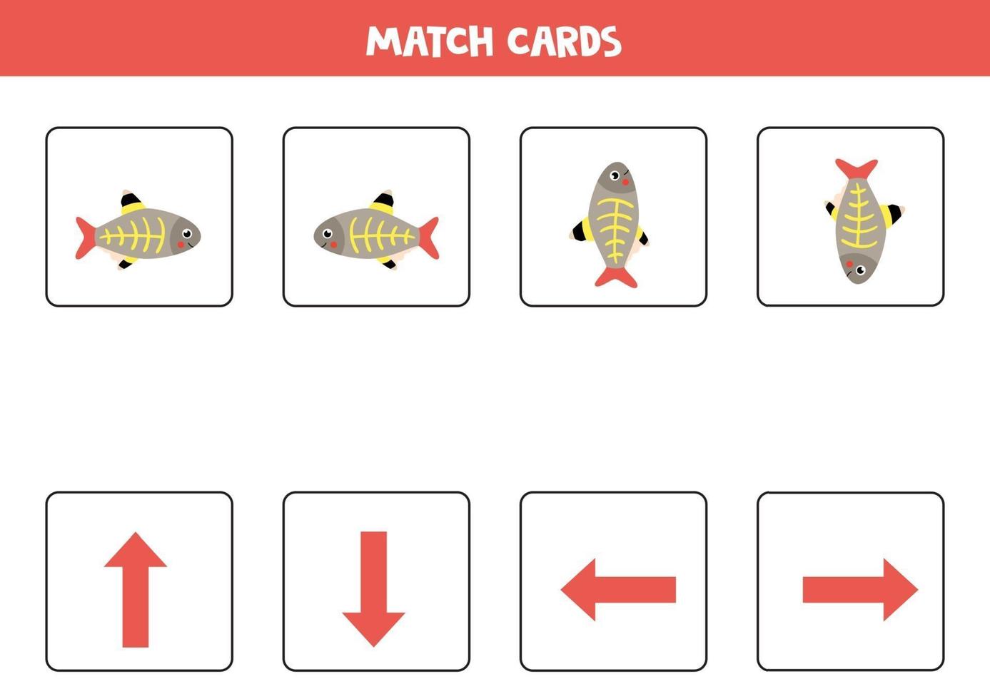 Spatial orientation for kids. Left or right, up or down with cute x ray fish. vector