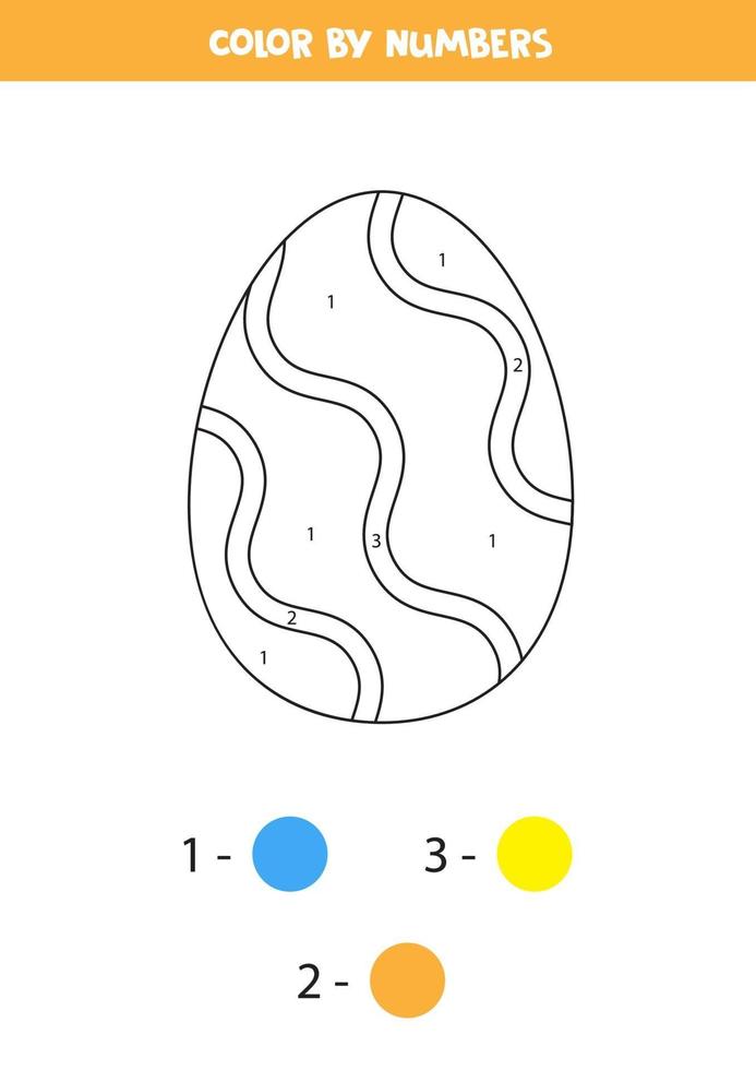 Color by numbers with cartoon Easter egg. vector