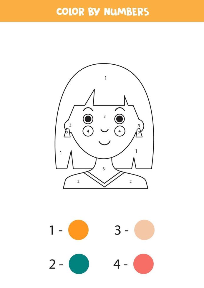 Color cartoon girl by numbers. Educational game. vector