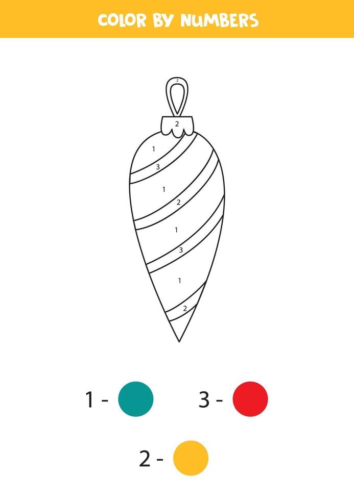 Math worksheet for kids. Color Christmas ball by numbers. vector