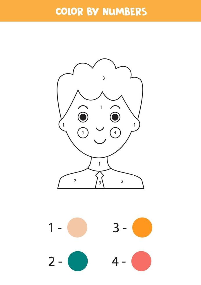 Color cute boy by numbers. Math game. vector