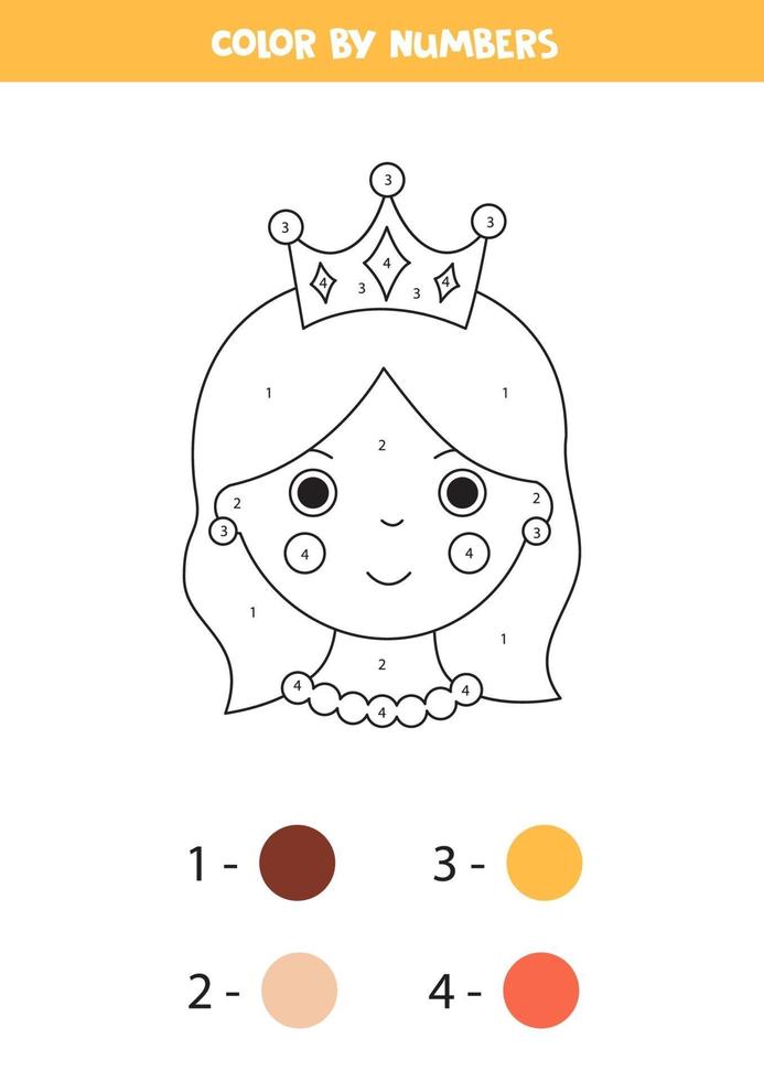 Color cute queen by numbers. Math game. vector