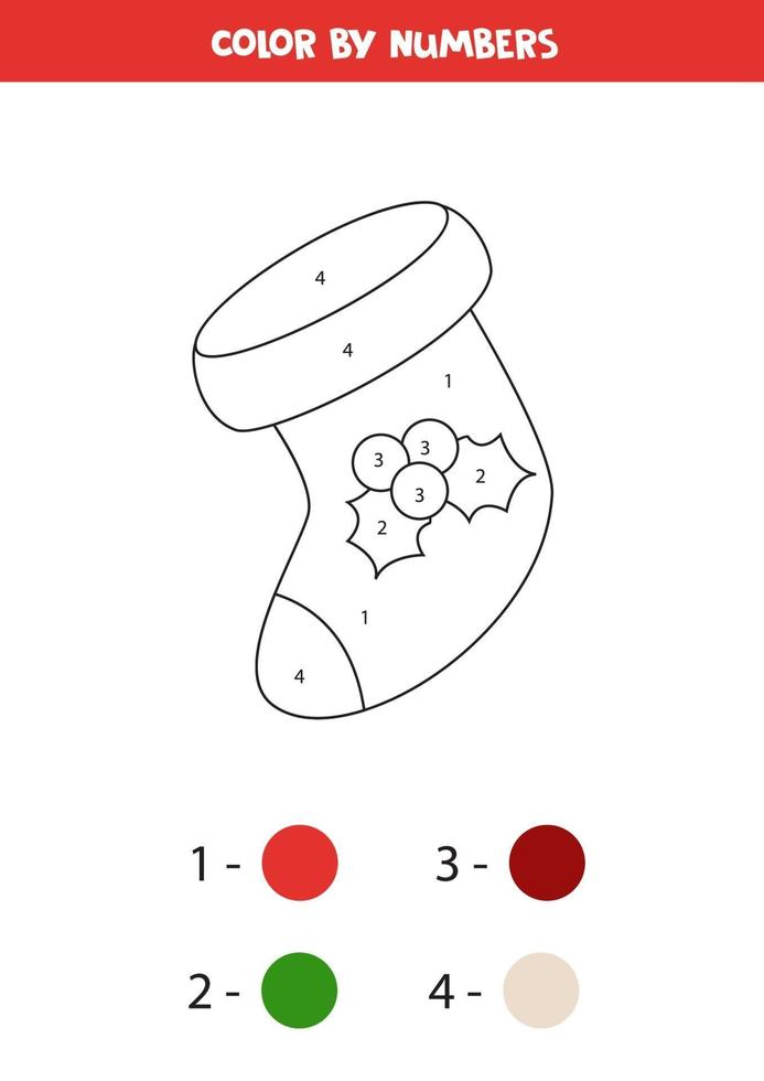 Coloring page for kids. Color Christmas sock by numbers. vector