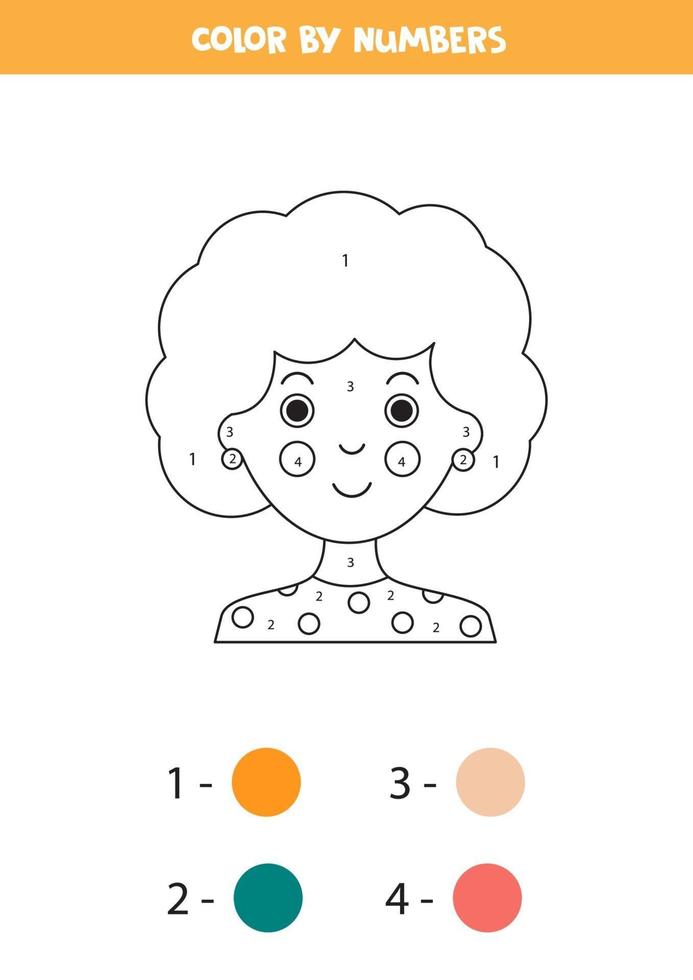 Color cute girl avatar by numbers. Mathematic game. vector