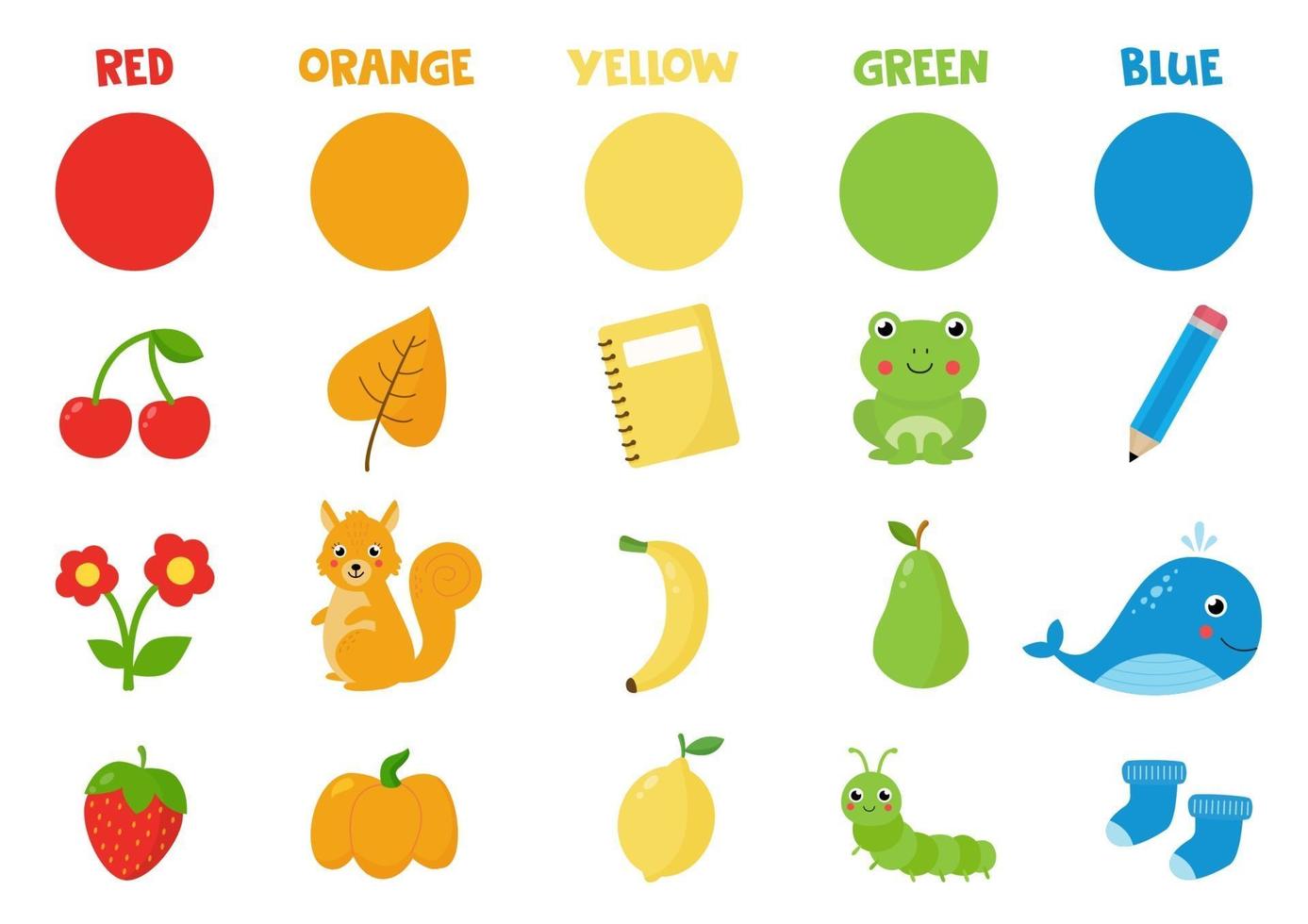 Collection of primary colors. Learning colors. Colorful objects and animals. vector