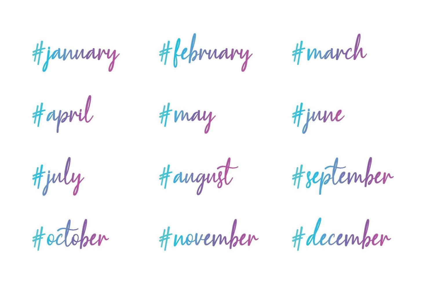 Set of months with the hashtag vector