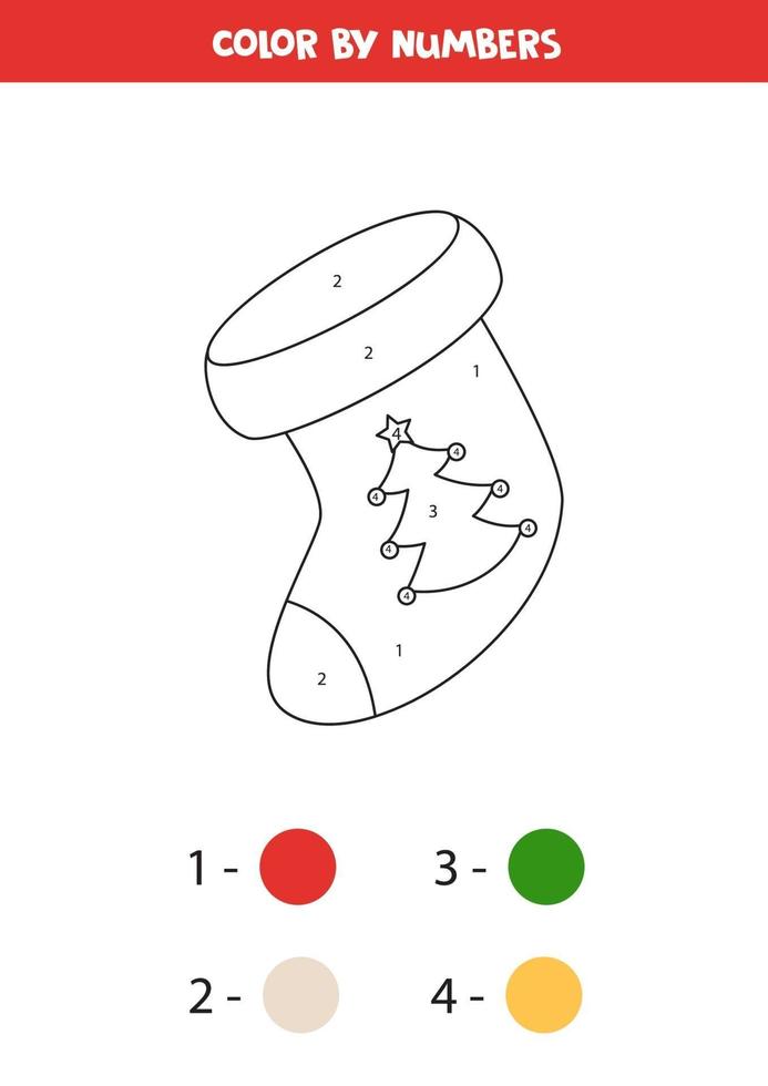 Color Cartoon Christmas page by numbers. Math game. vector