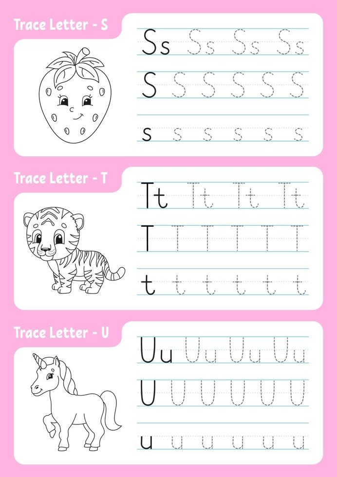 Writing Letters S T U Tracing Page Worksheet For Kids Practice Sheet Learn Alphabet Cute Characters Vector Illustration Cartoon Style Vector Art At Vecteezy Writing Letters S T U Tracing Page Worksheet For Kids Practice Sheet Learn Alphabet Cute Characters Vector Illustration Cartoon Style Vector Art At Vecteezy