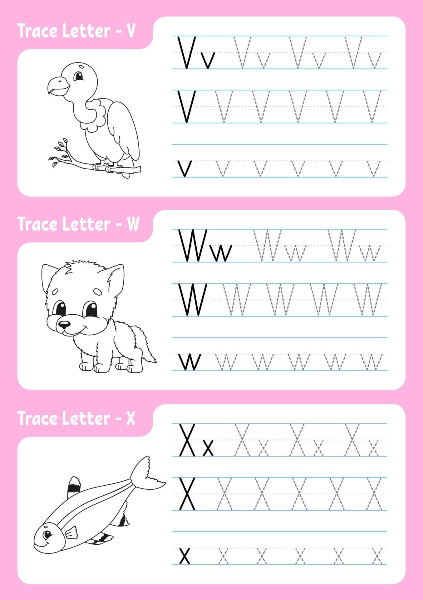 writing letters v w x tracing page worksheet for kids practice