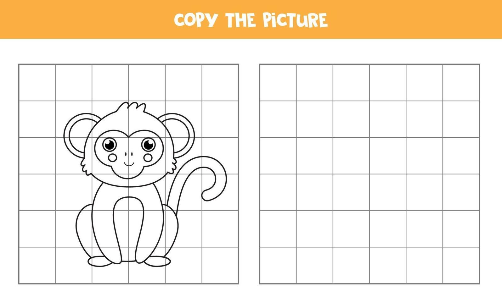 Copy the picture. Cute monkey. Logical game for kids. vector