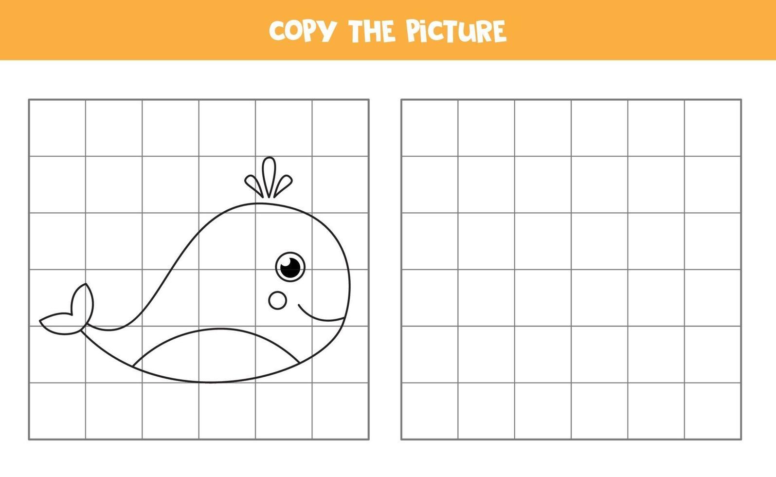 Copy the picture. Blue whale. Logical game for kids. vector