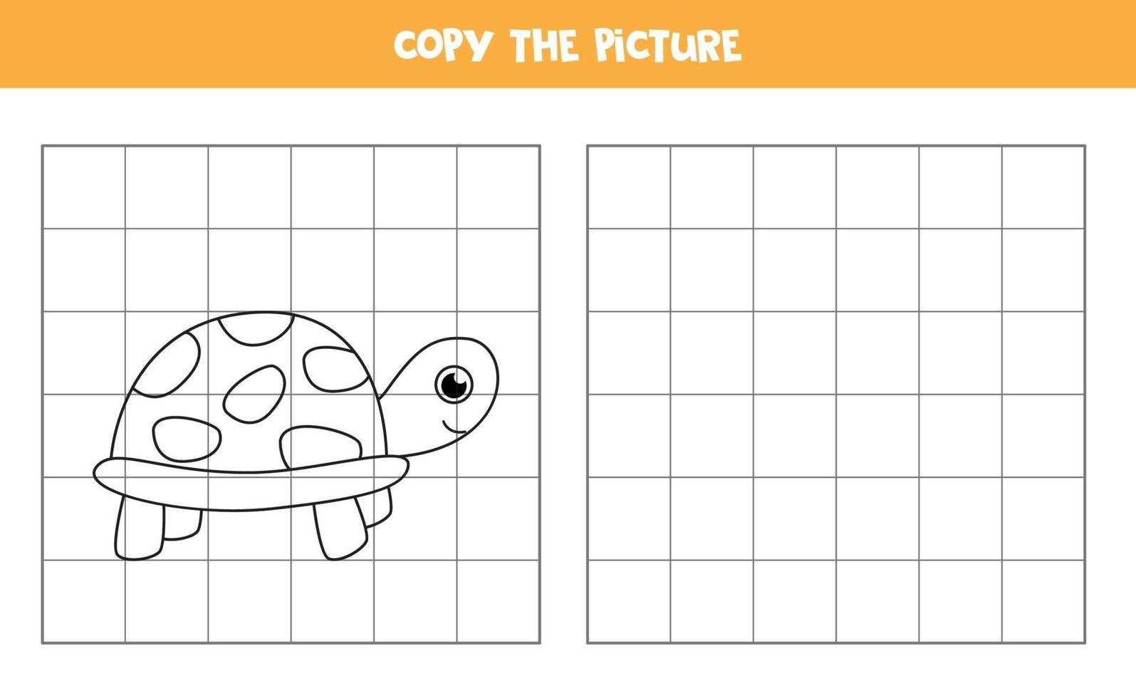 Copie la imagen de la linda tortuga. juego educativo para niños. vector